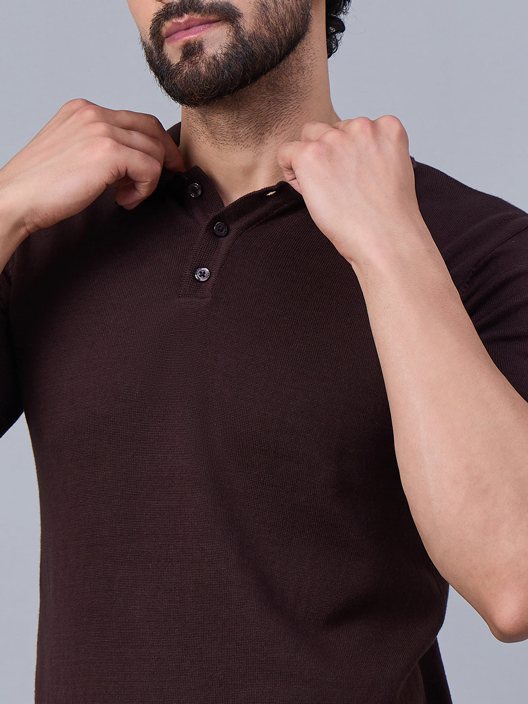 Men's Wine Knitted Polo T-shirt