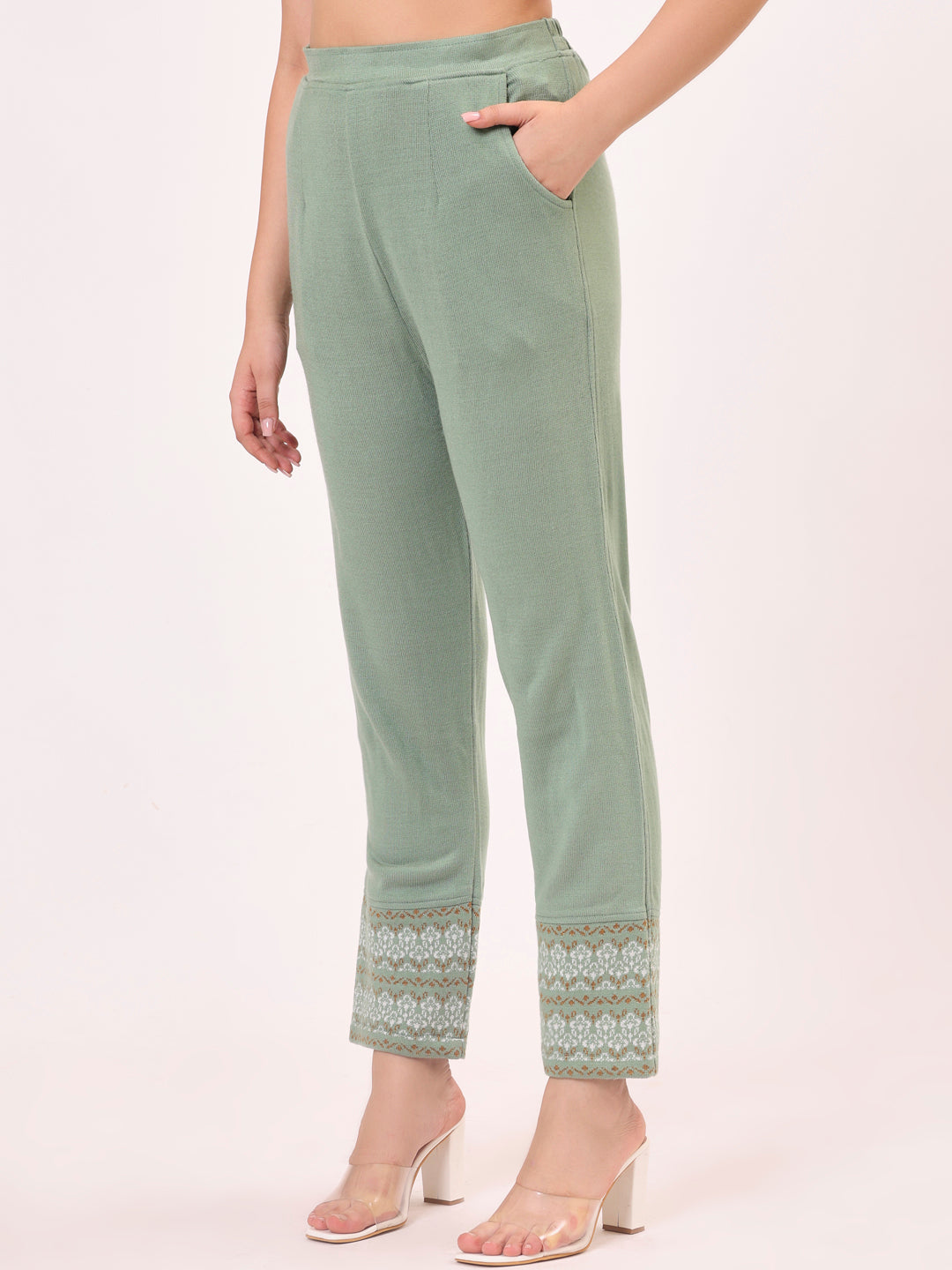 Clapton Pure Wool Winter Wear Embroidered Straight Kurta Pant With Dupatta Set Pista