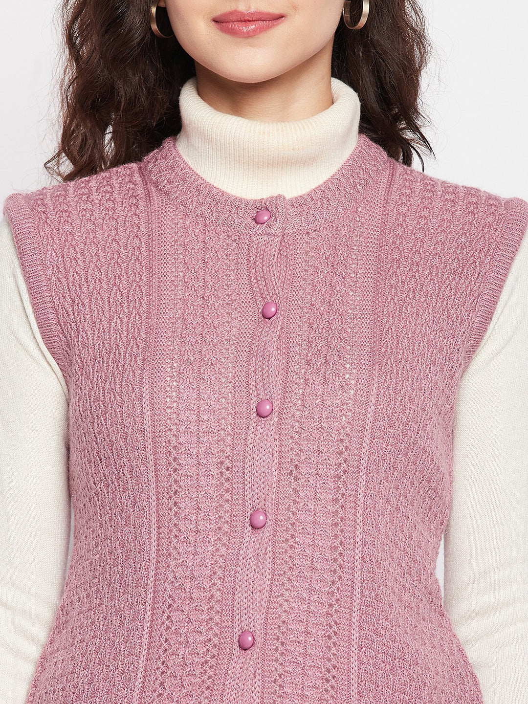 Wool Blend Round Neck Half Sleeve Peach cardigan