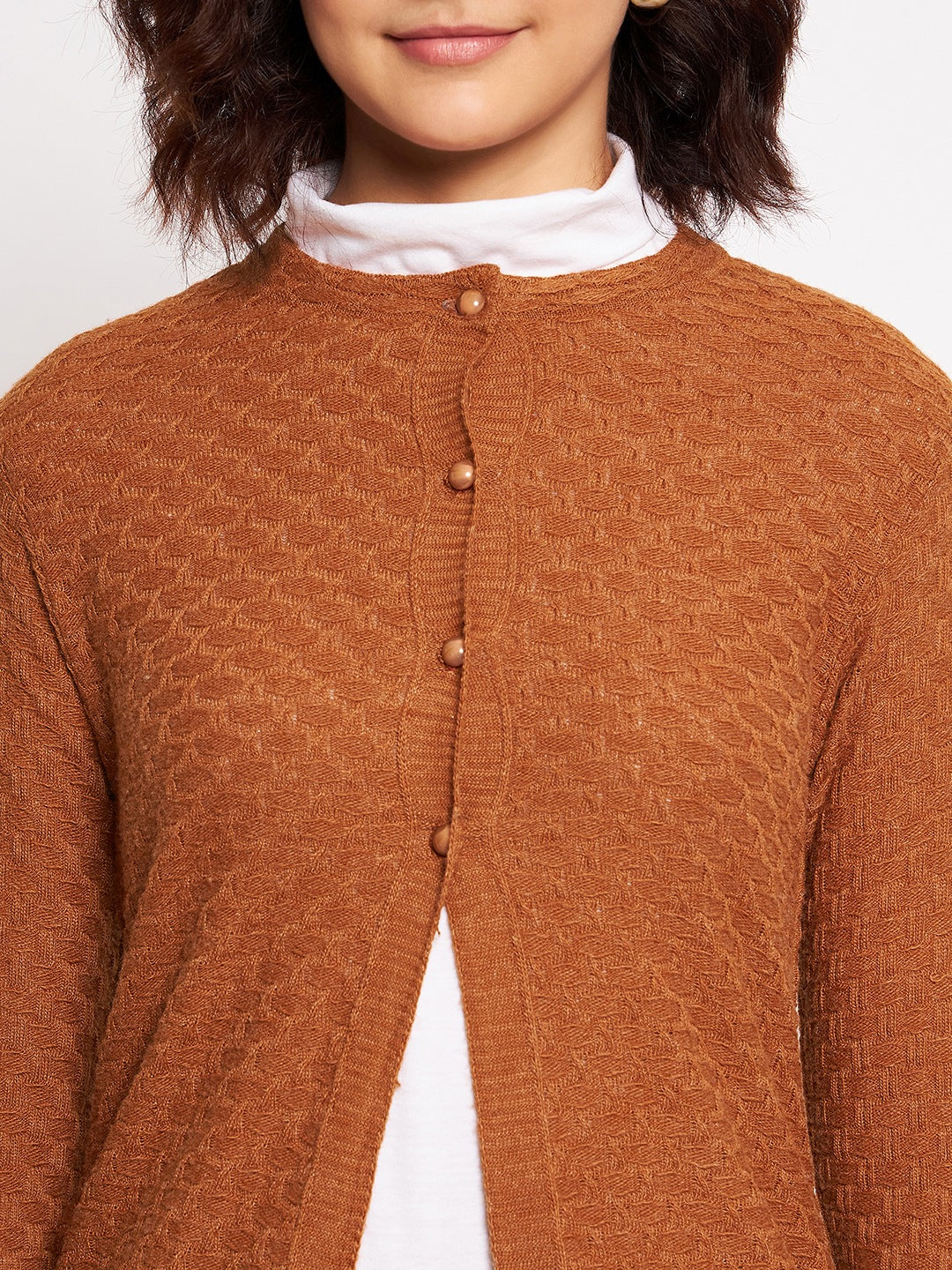 Wool Blend Round Neck Saffron Long Shrug