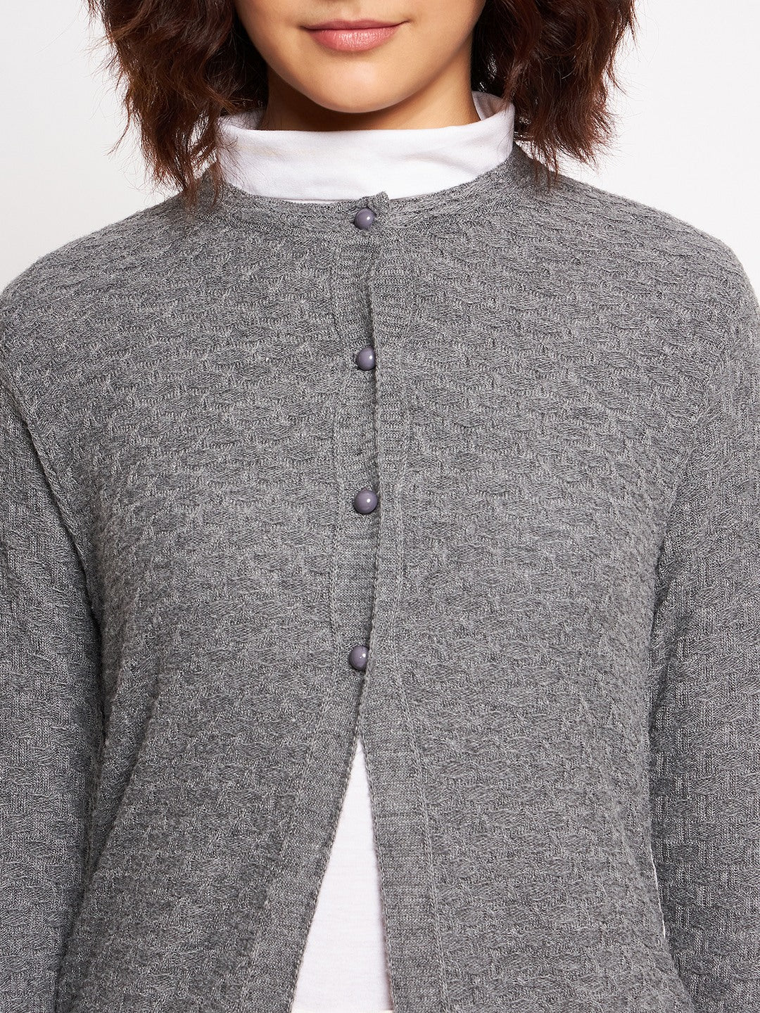 Wool Blend Round Neck Grey Long Shrug