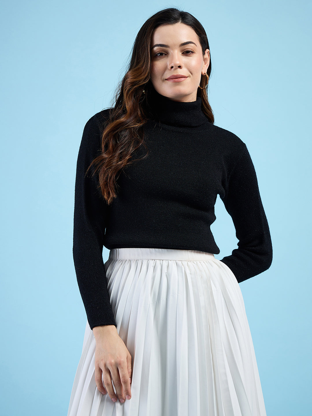 Clapton turtleneck High Neck Top knitted Winter Sweater for Women Pure Wool Full Sleeve Black