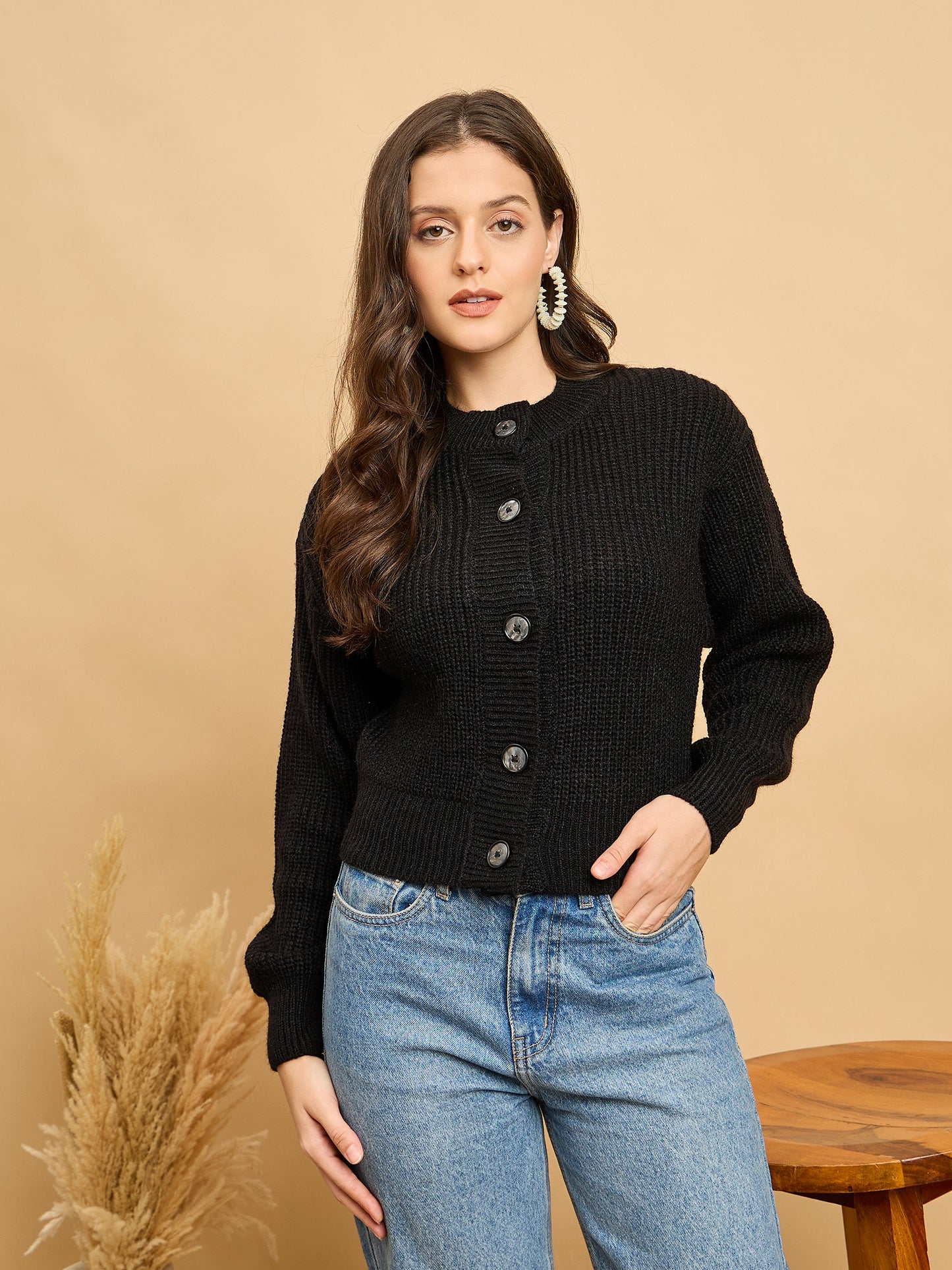 Women Knitted Cropped Cardigan Sweater