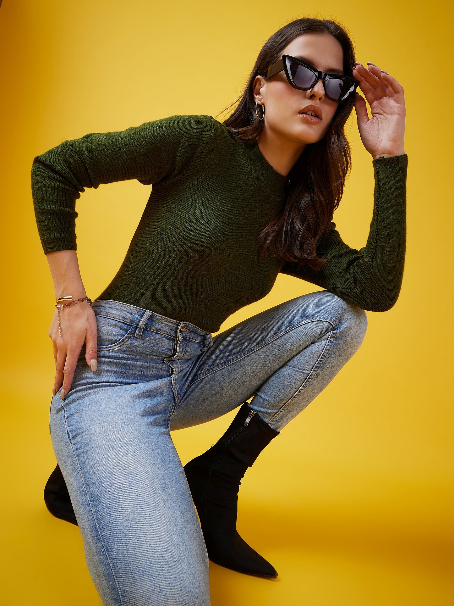 Wool Blend Crew Neck Full Sleeve Menhdi Top