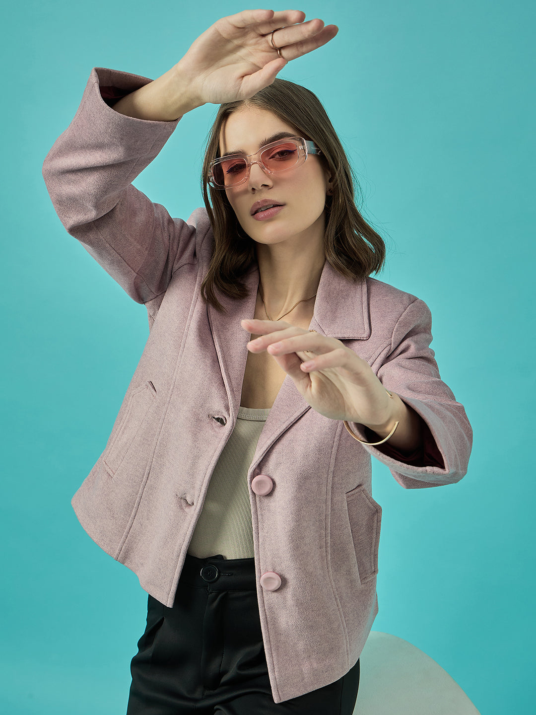 Single Breasted Woollen Blazer Regular Fit Formal Dark Pink