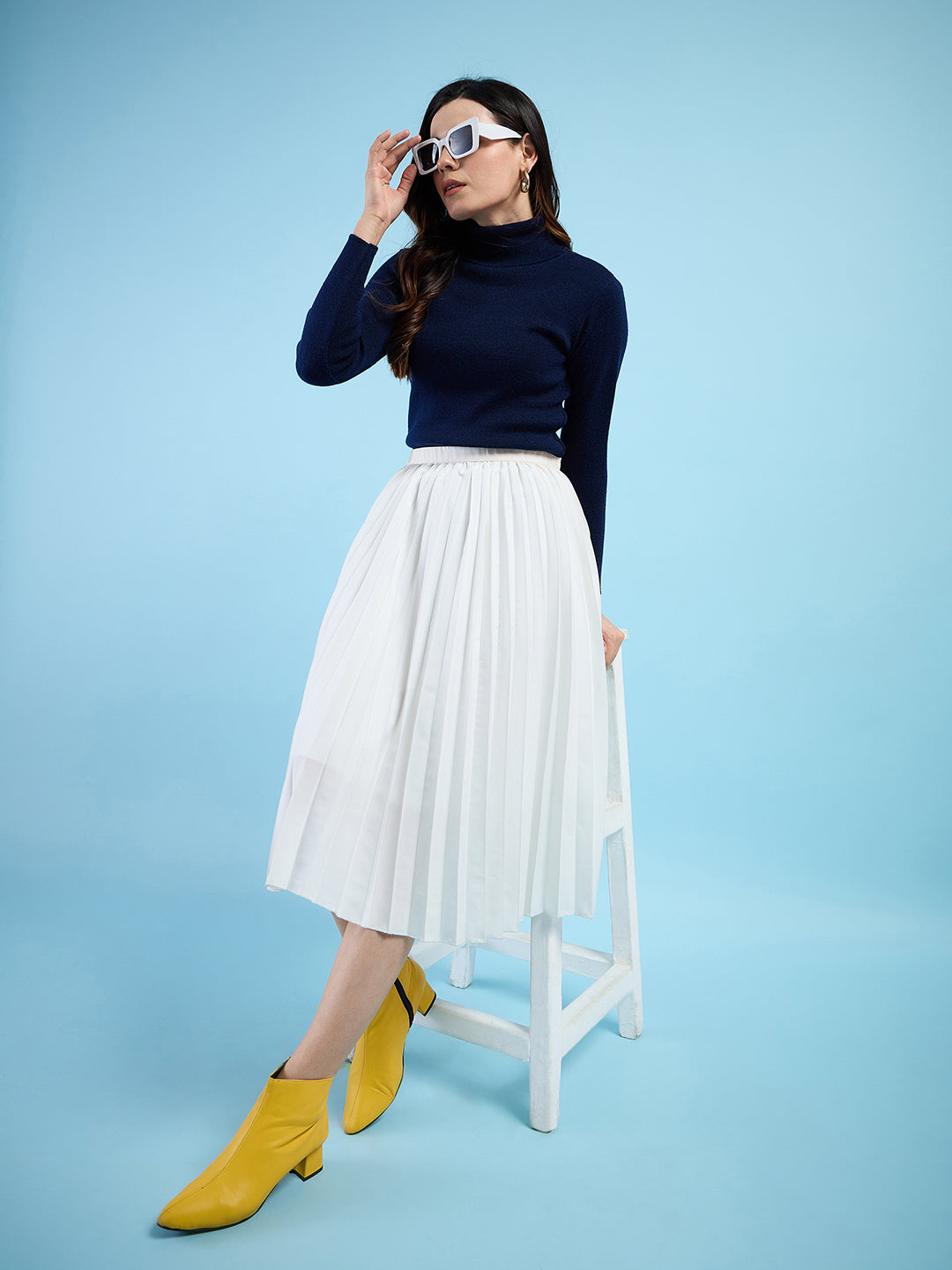 Clapton turtleneck High Neck Top knitted Winter Sweater for Women Pure Wool Full Sleeve Navy