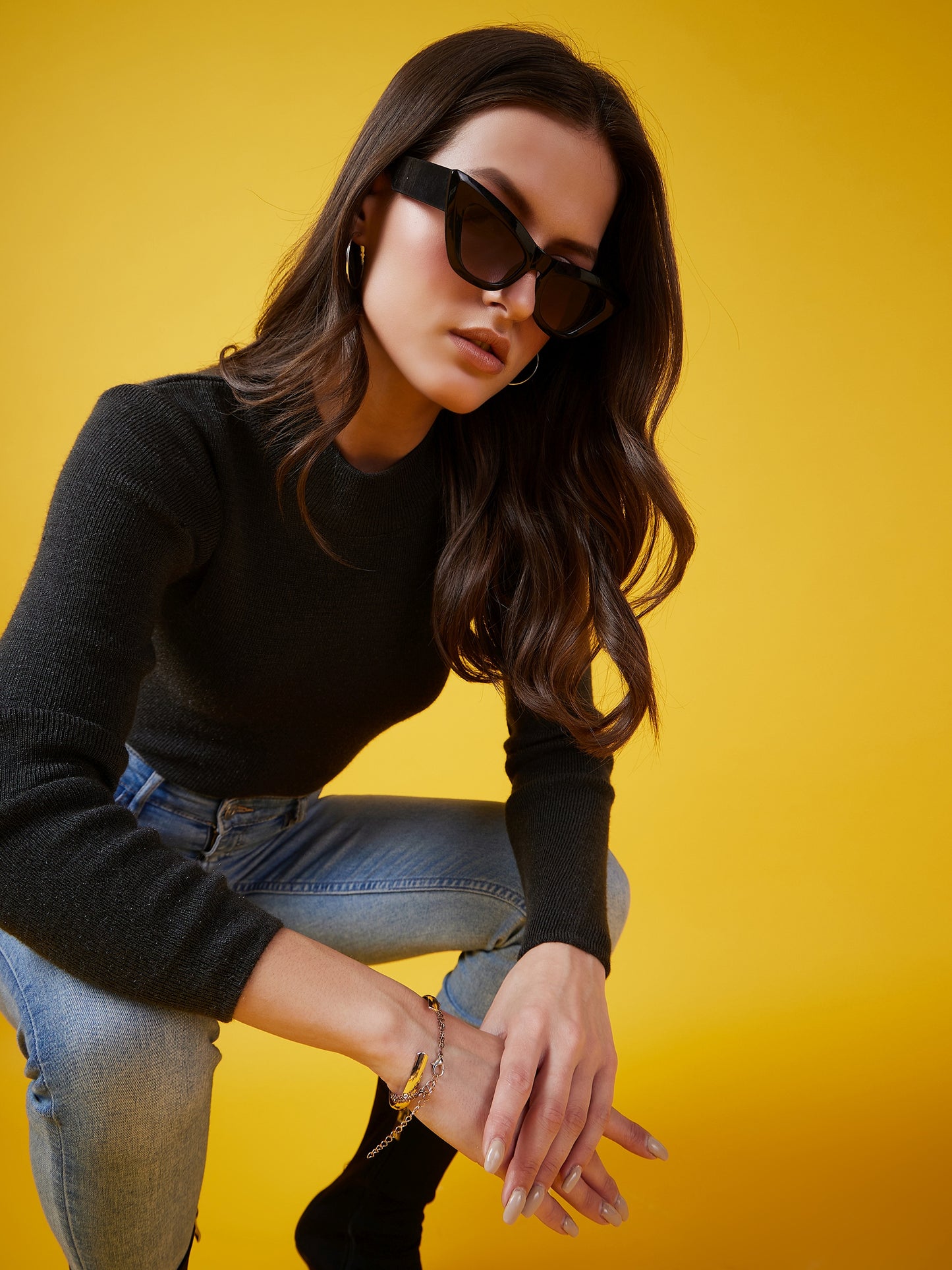 Wool Blend Crew Neck Full Sleeve Mixture Top