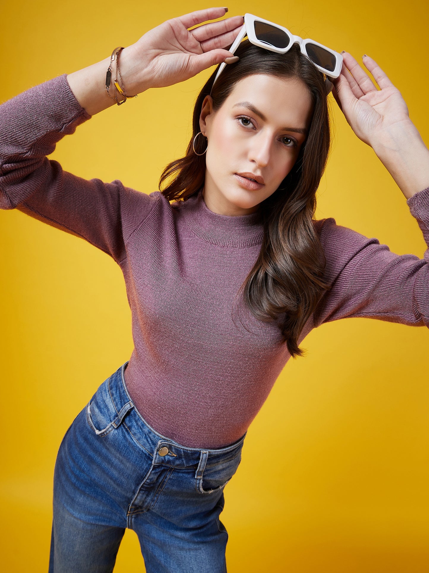 Wool Blend Crew Neck Full Sleeve Purple Top