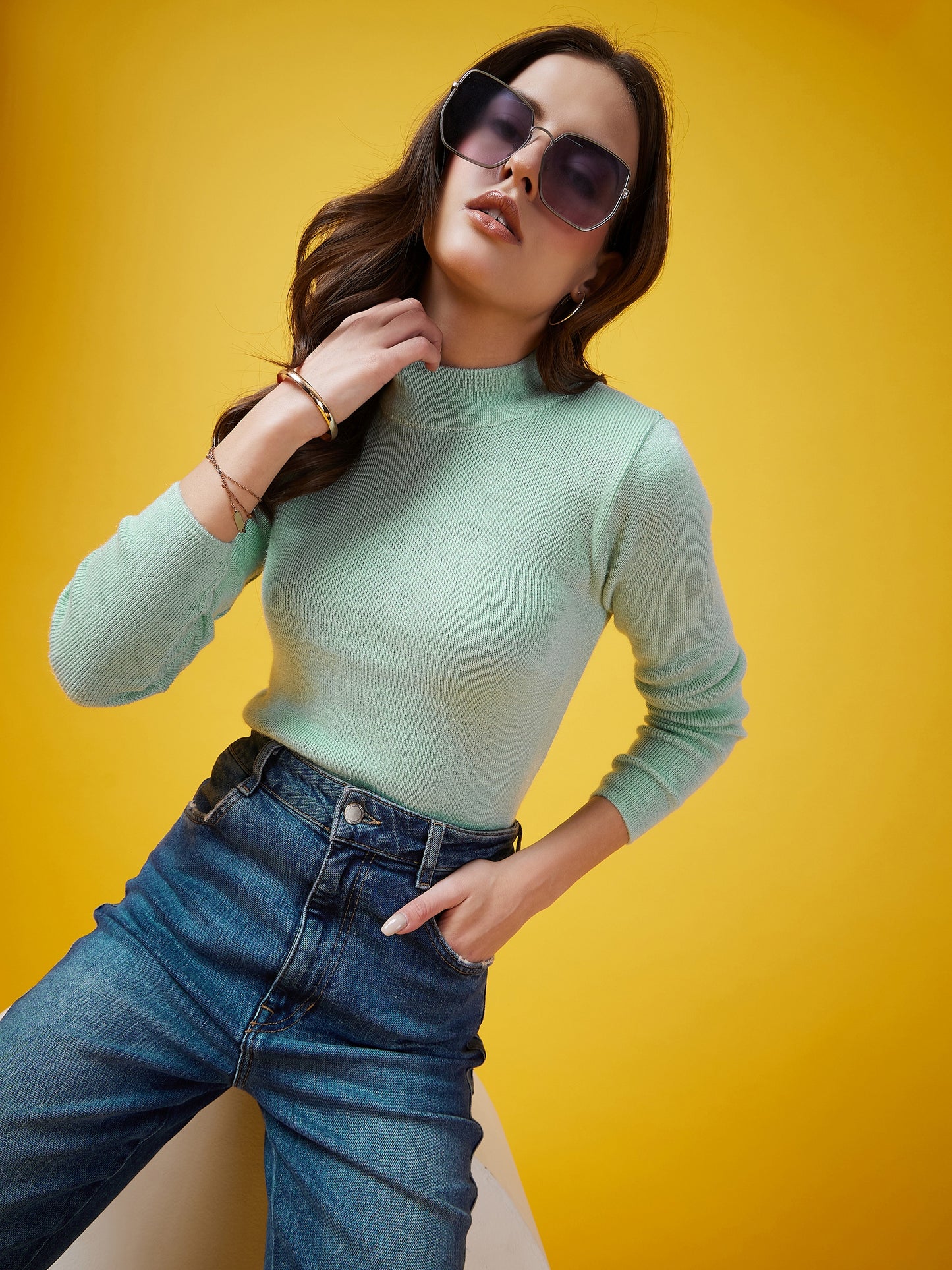 Wool Blend Crew Neck Full Sleeve Pista Top