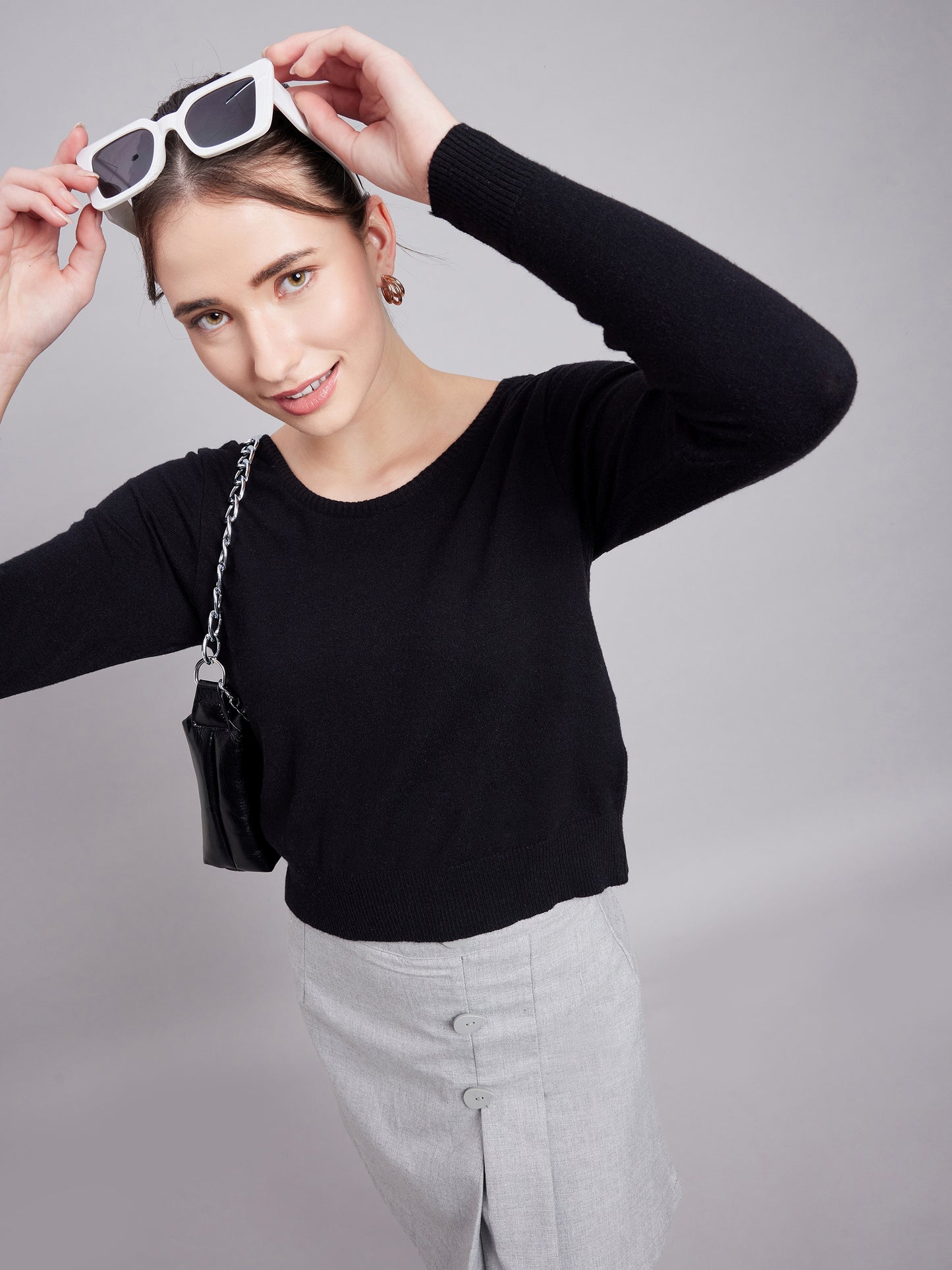Wool Blend Full Sleeve Designer Black Blouse