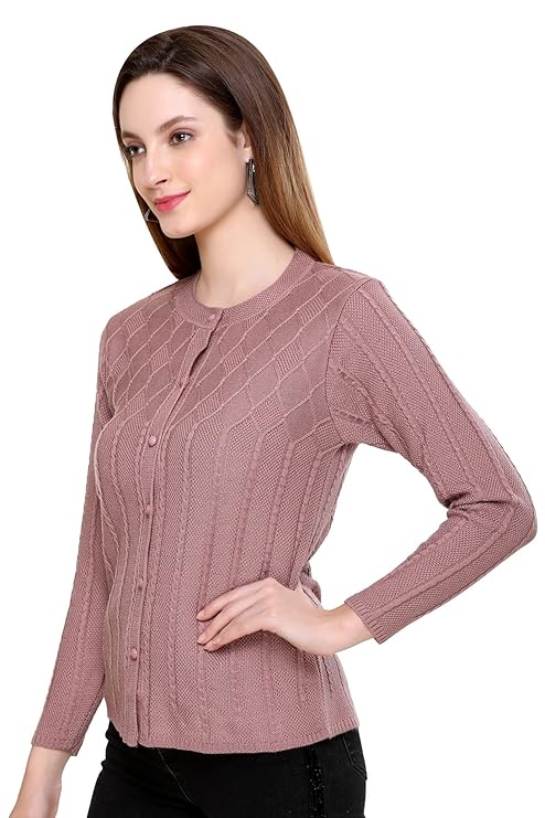 Wool Blend Round Neck Chocolate cardigan