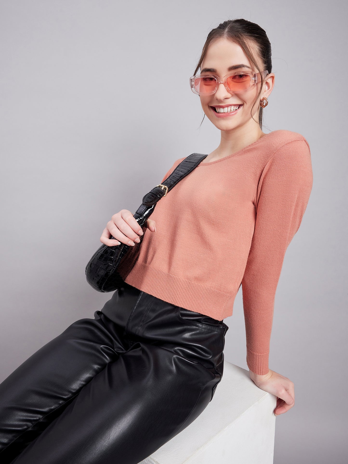 Wool Blend Full Sleeve Designer Coral Blouse