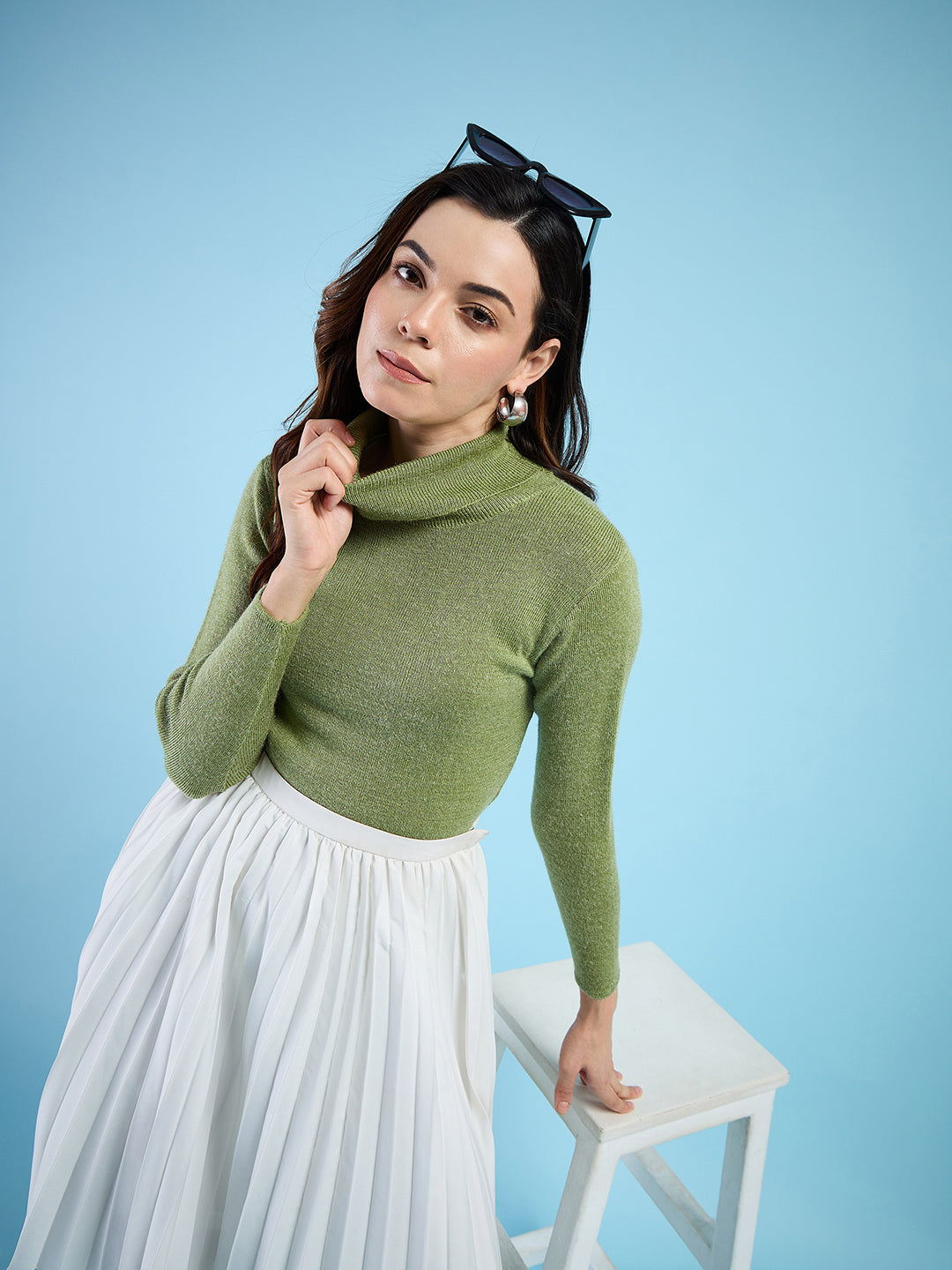 Clapton turtleneck High Neck Top knitted Winter Sweater for Women Pure Wool Full Sleeve Parrot Green