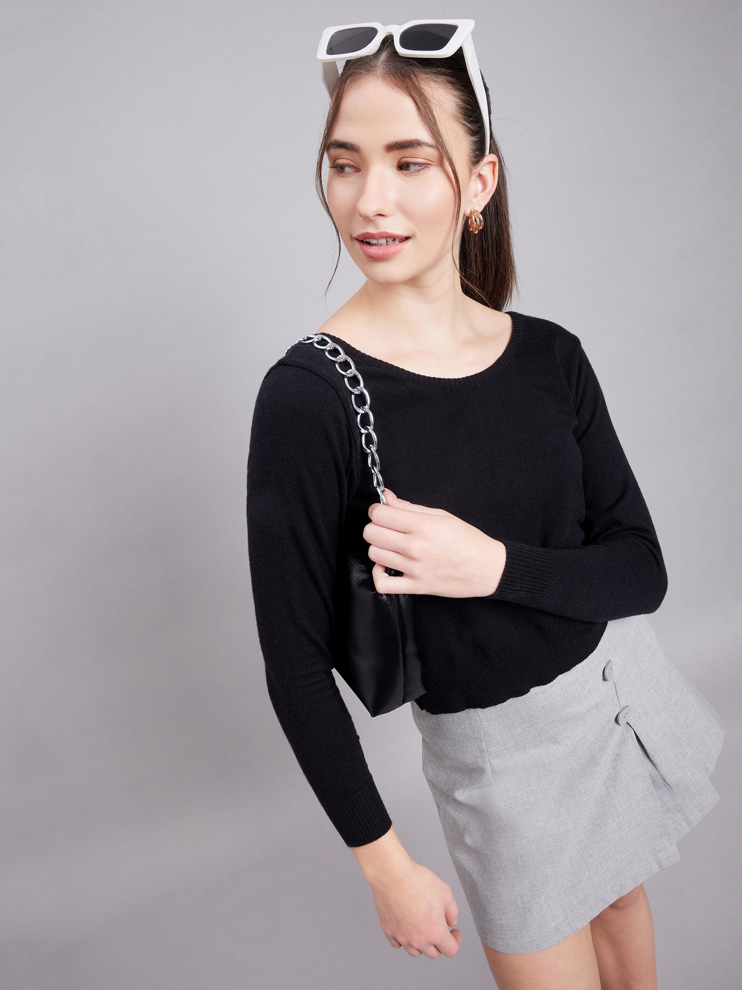 Wool Blend Full Sleeve Designer Black Blouse