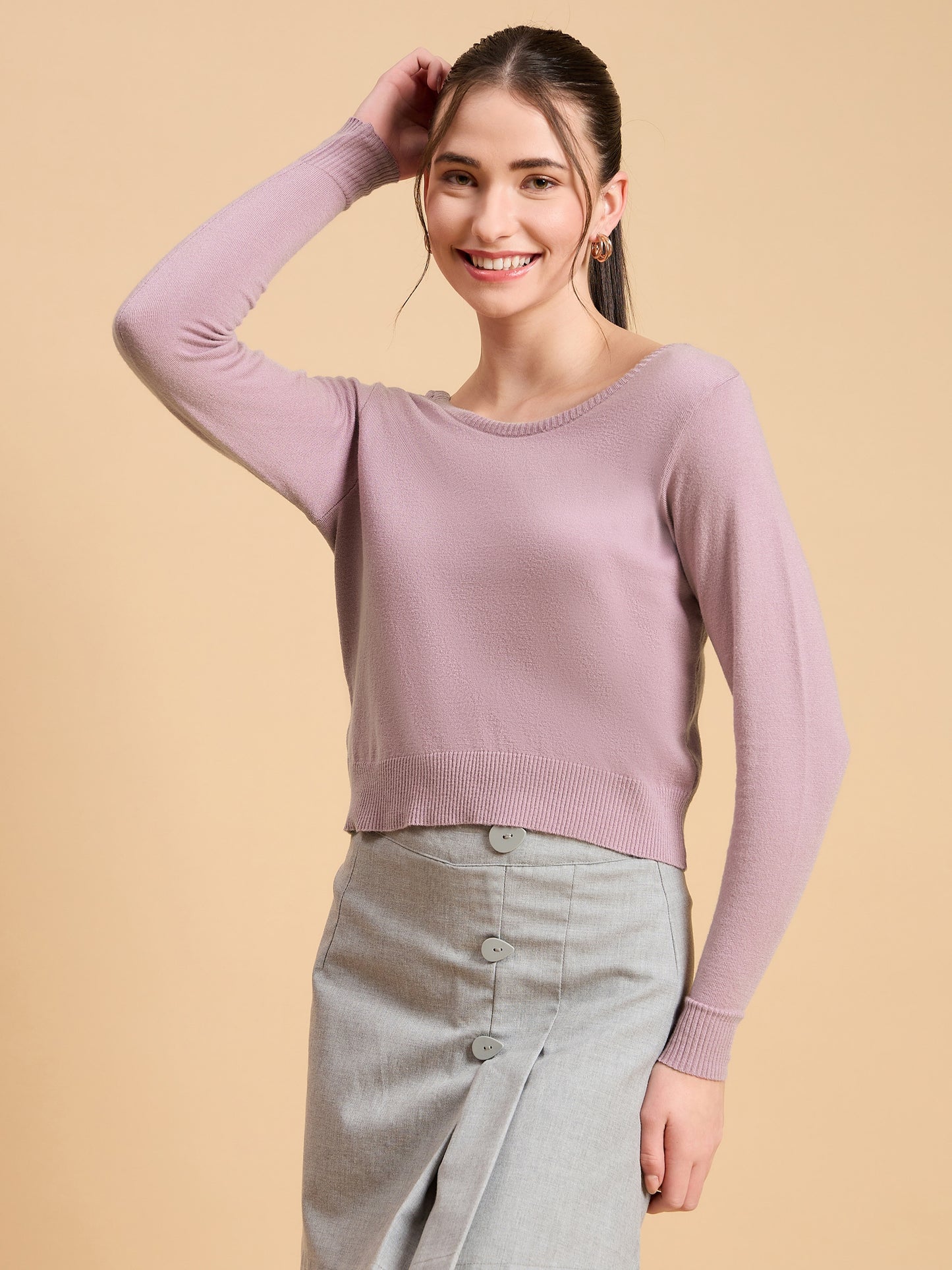 Wool Blend Full Sleeve Designer Pink Blouse