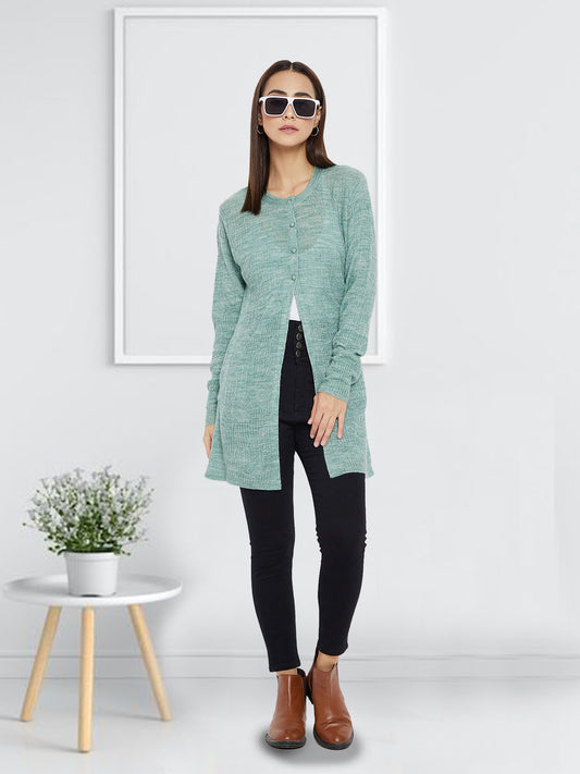 Wool Blend Round Neck Turquoise Long Shrug