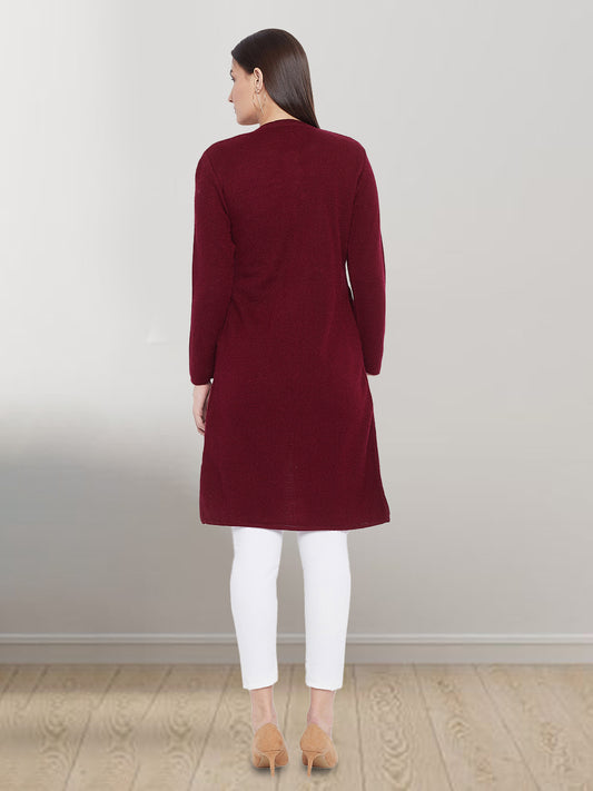 Wool Blend Round Neck Maroon Extra long Shrug