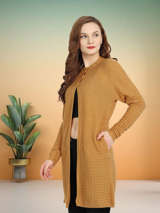 Wool Blend Round Neck Gold Long Shrug