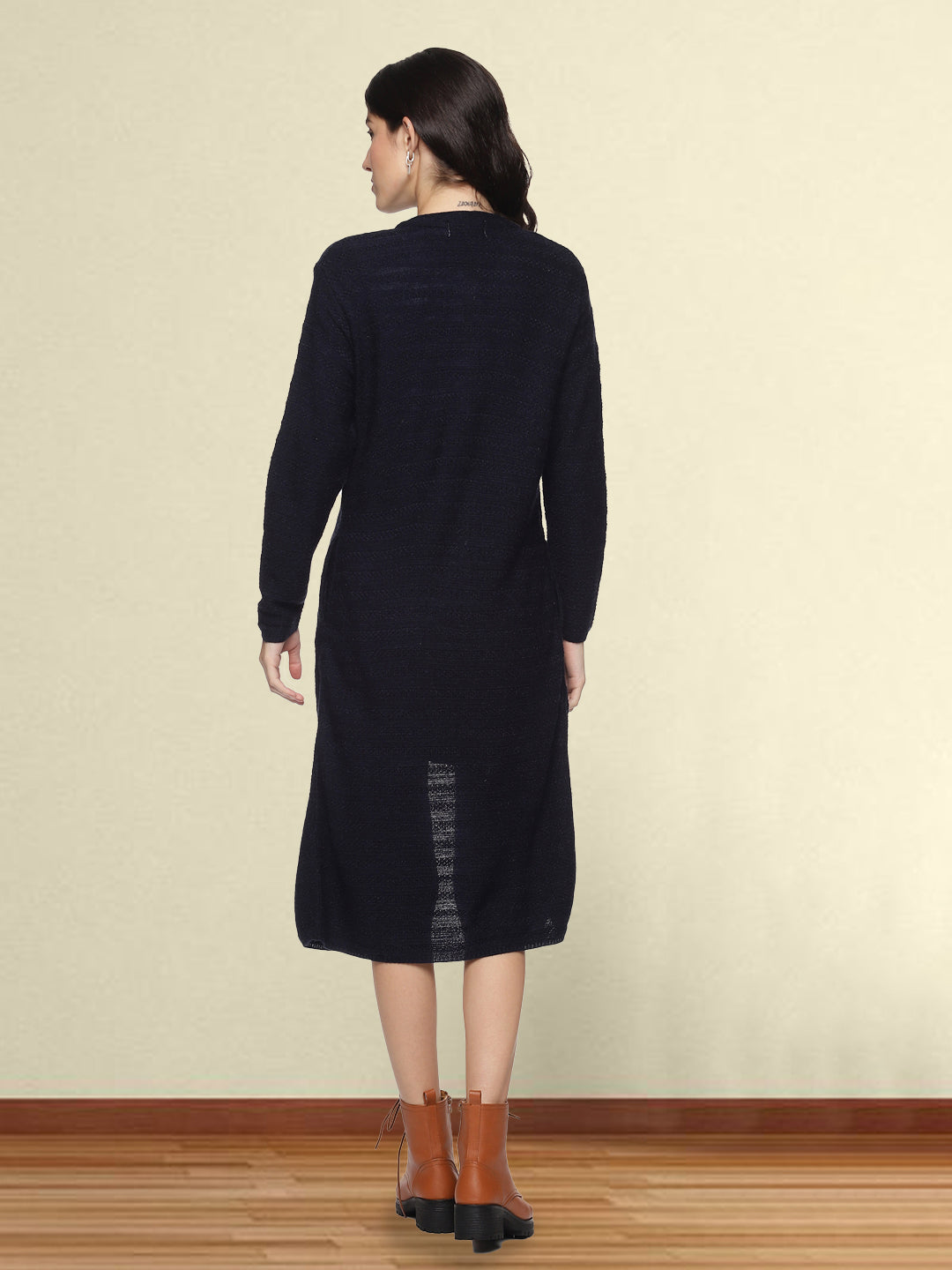 Wool Blend Round Neck Dark Navy Extra long Shrug