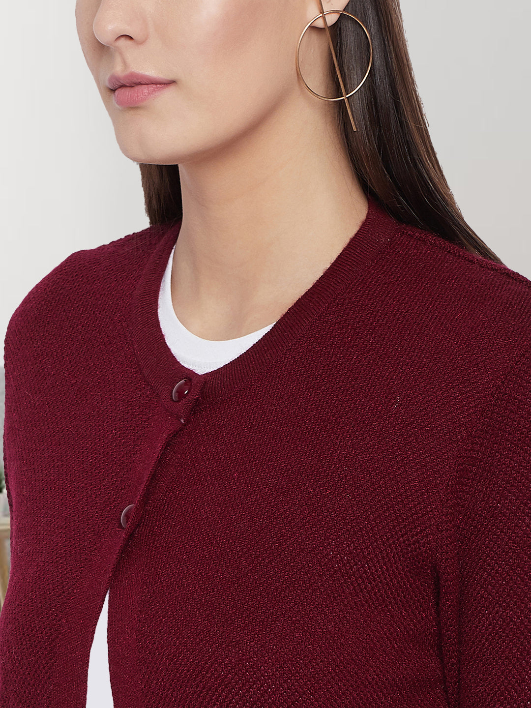 Wool Blend Round Neck Maroon Extra long Shrug