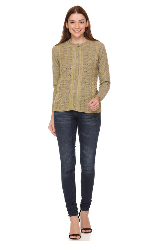 Wool Blend Round Neck Mustered Cardigans