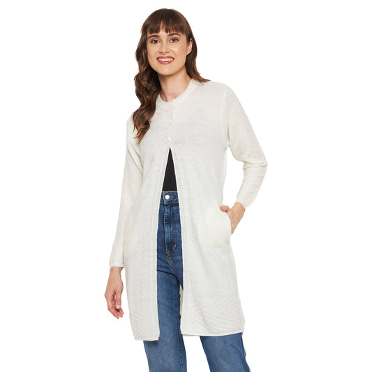 Wool Blend Round Neck Pista Long Shrug