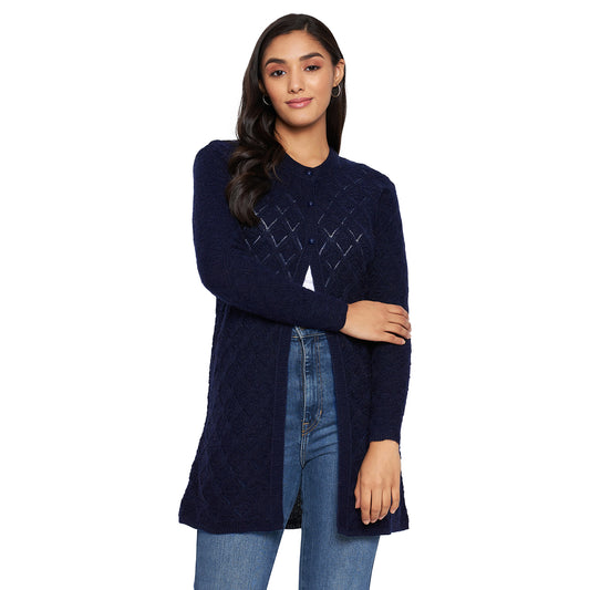 Wool Blend Round Neck Navy Long Shrug