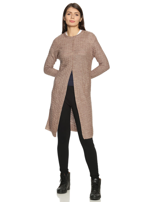 Wool Blend Round Neck Camel Extra long Shrug