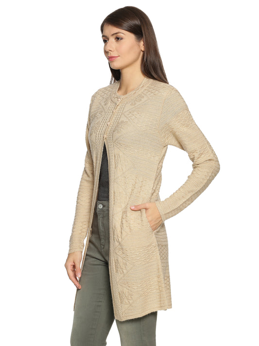 Wool Blend Round Neck Blonde Long Shrug