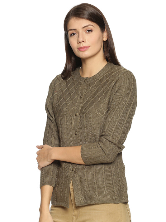 Wool Blend Round Neck Chocolate cardigan