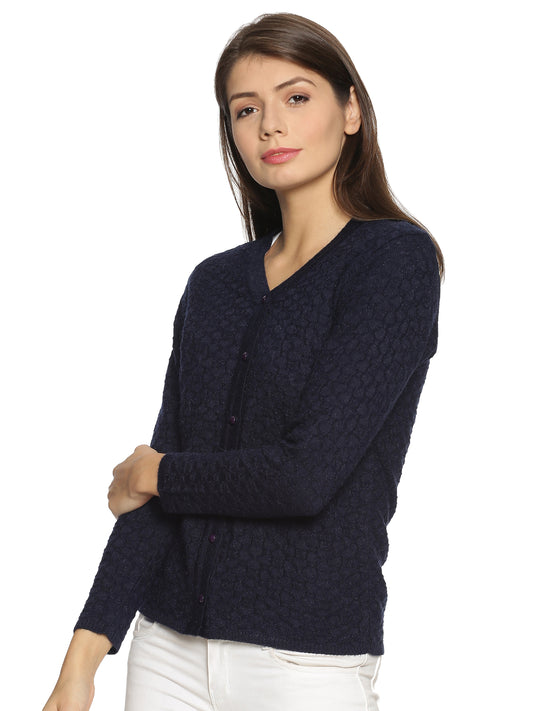 Wool Blend V Neck Dark Navy Cardigans