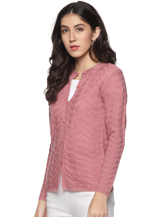 Wool Blend Round Neck Peach Cardigans