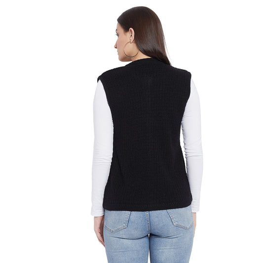 Wool Blend Round Neck Half Sleeve Black cardigan