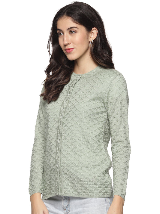 Wool Blend Round Neck Pista Cardigans