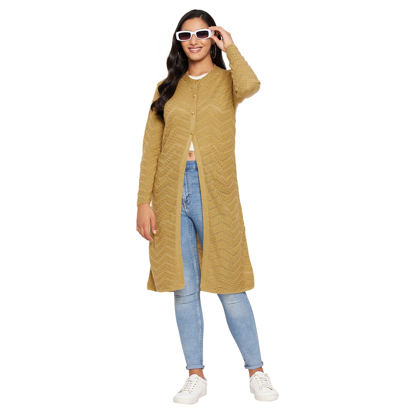 Wool Blend Round Neck Gold Extra long Shrug