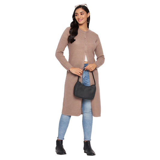 Wool Blend Round Neck Camel Extra long Shrug