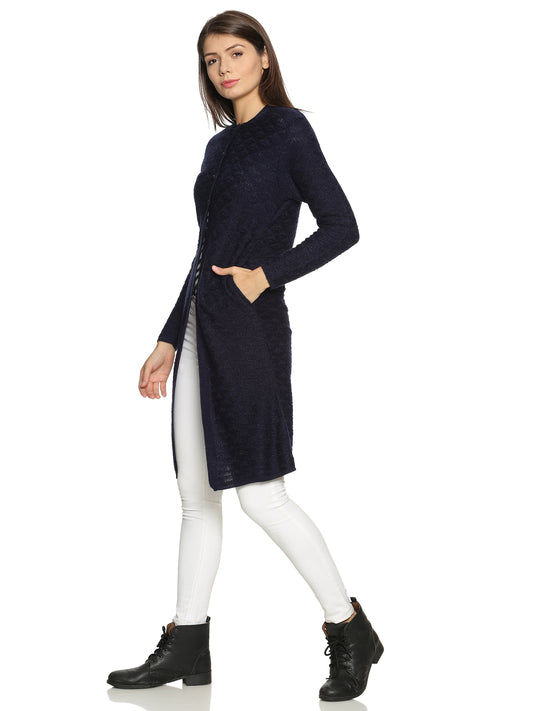 Wool Blend Round Neck Dark Navy Extra long Shrug