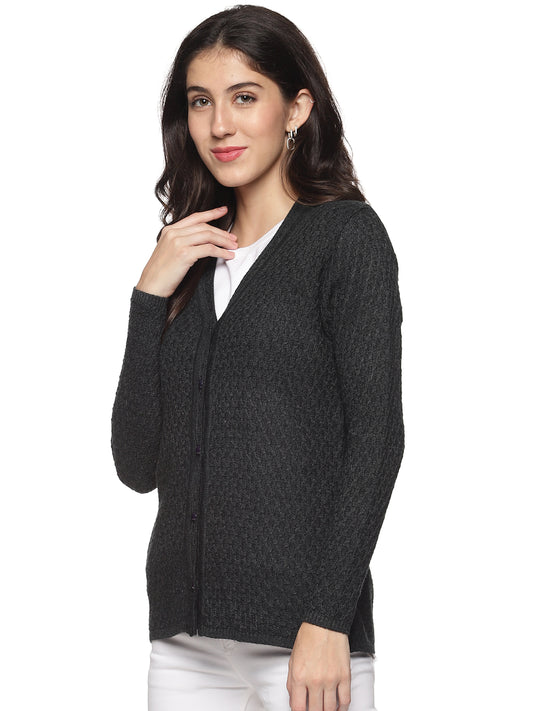 Wool Blend V Neck Mixture Grey cardigan