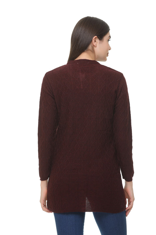Wool Blend Round Neck Dark Maroon Long Shrug