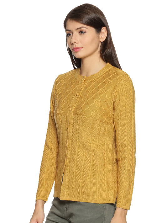 Wool Blend Round Neck Musturd cardigan