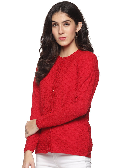 Wool Blend Round Neck Red Cardigans