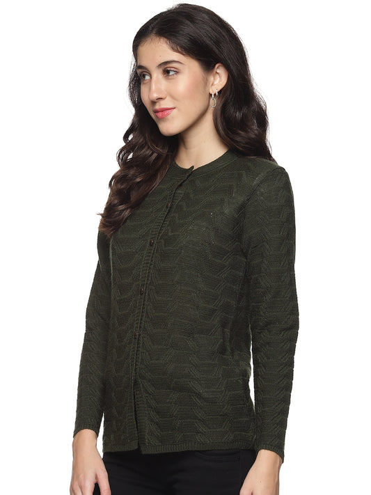 Wool Blend Round Neck Green Cardigans