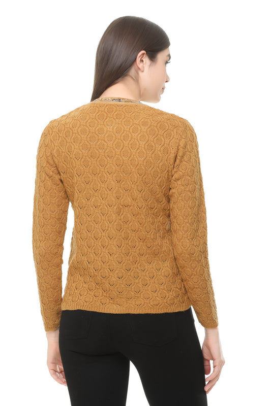Wool Blend Round Neck Gold cardigan