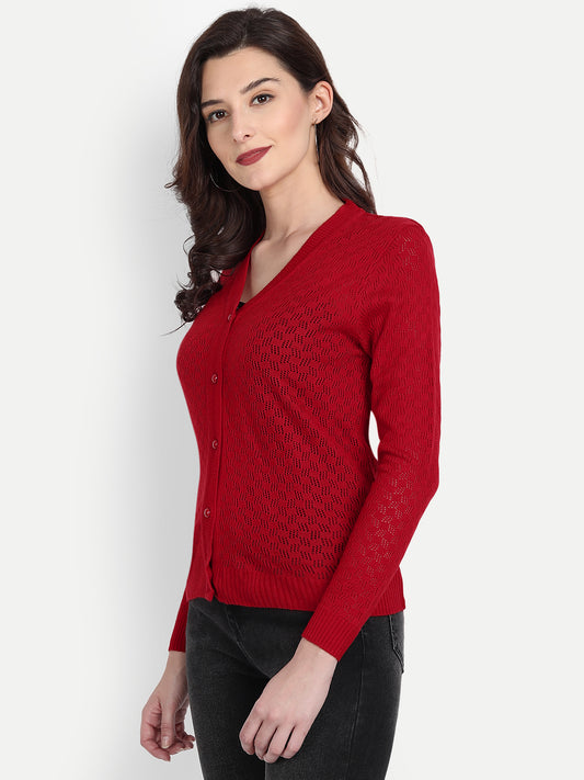 Wool Blend V Neck Red cardigan