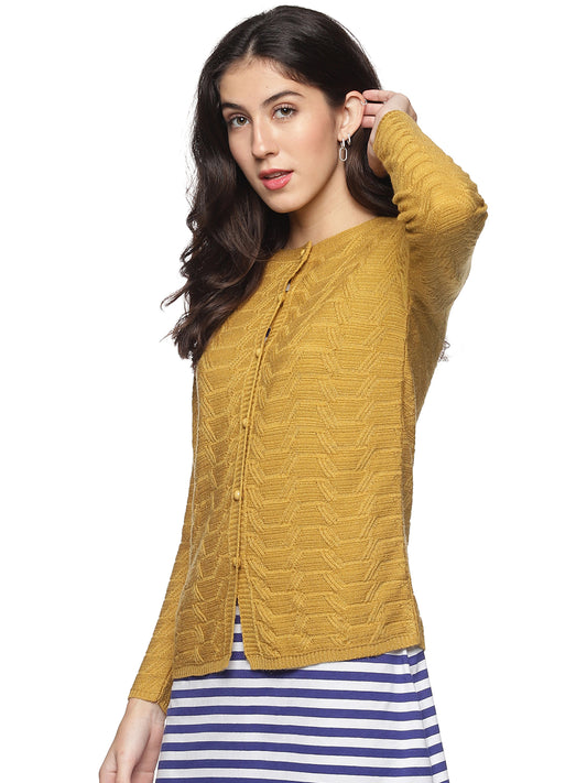Wool Blend Round Neck Gold Cardigans