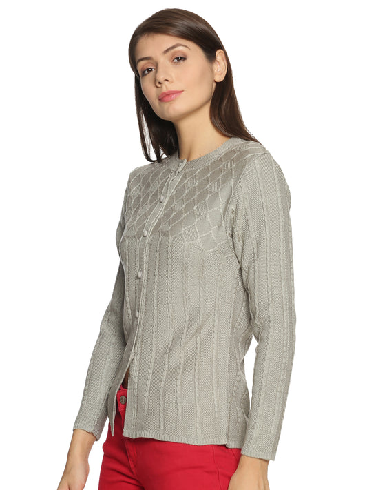 Wool Blend Round Neck Silver Grey cardigan