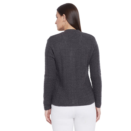 Wool Blend Round Neck Grey Cardigans