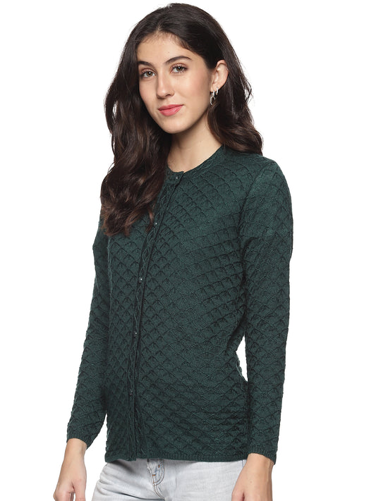 Wool Blend Round Neck Green Cardigans