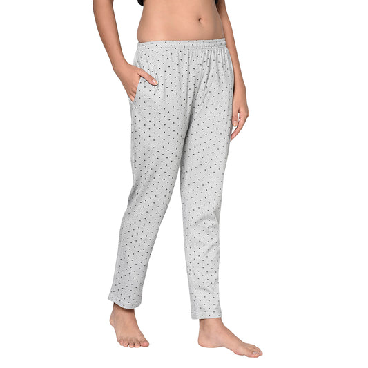 Women's Cotton Blend Solid Printed Grey Pajama