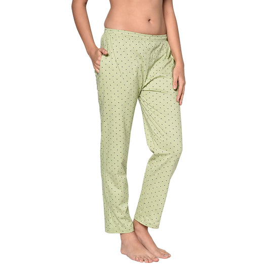 Women's Cotton Blend Solid Printed Green Pajama